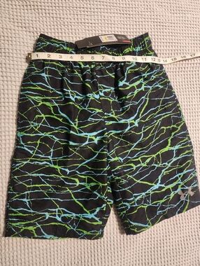 Under Armour Boys Medium Black Swim Shorts with Blue & Green Lightning Pattern